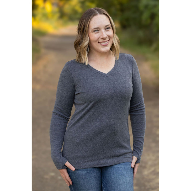 IN STOCK Leah Long Sleeve Top - Charcoal | Women's Casual Top FINAL SALE