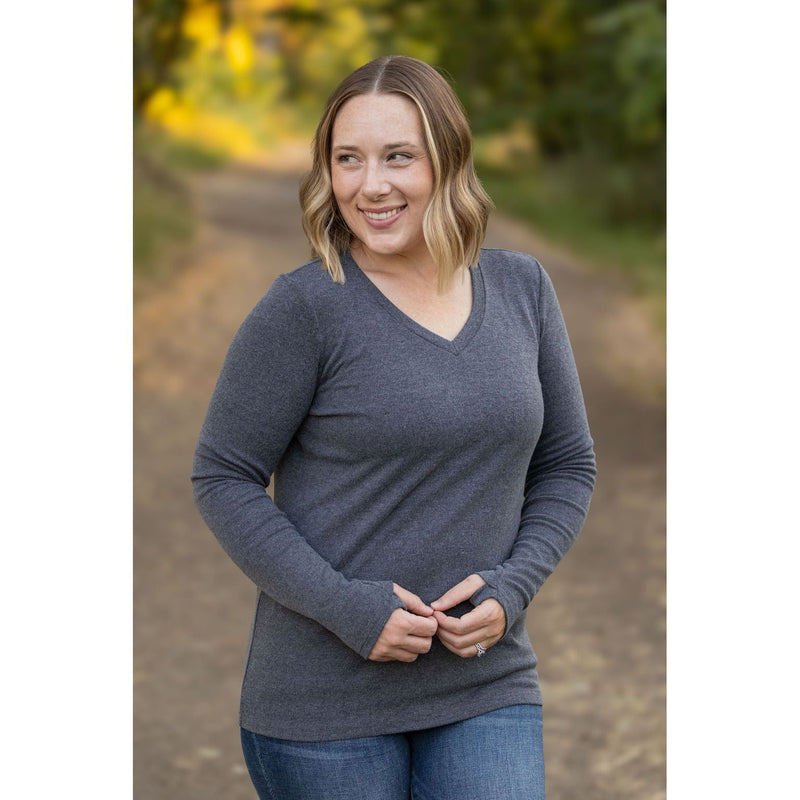 IN STOCK Leah Long Sleeve Top - Charcoal | Women's Casual Top FINAL SALE