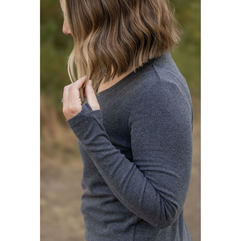 IN STOCK Leah Long Sleeve Top - Charcoal | Women's Casual Top FINAL SALE