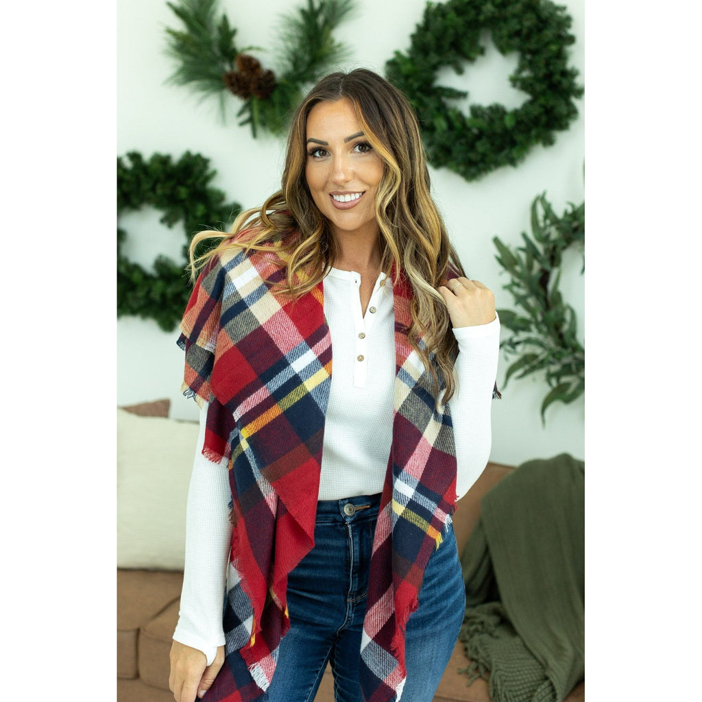 Blanket Scarf - Red and Gold Plaid | Women's Scarf