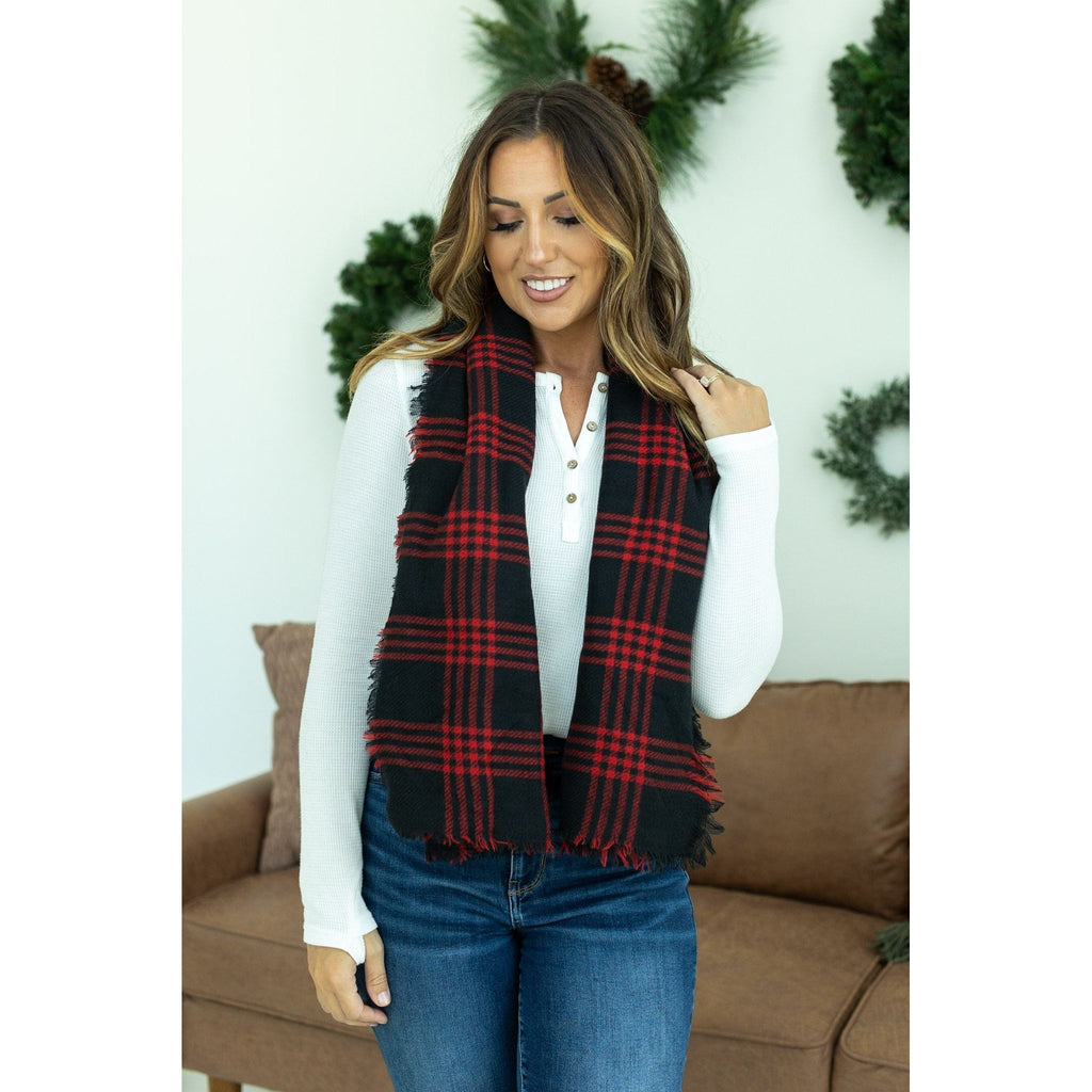 Blanket Scarf - Red and Black Plaid | Women's Scarf