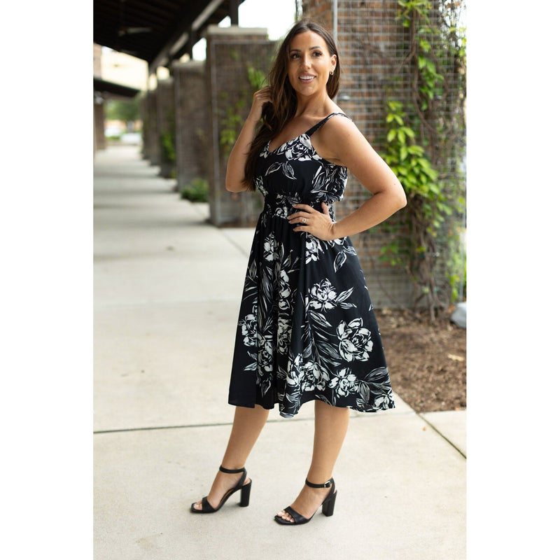 IN STOCK Cassidy Midi Dress - Black and White Floral | Women’s Dress FINAL SALE