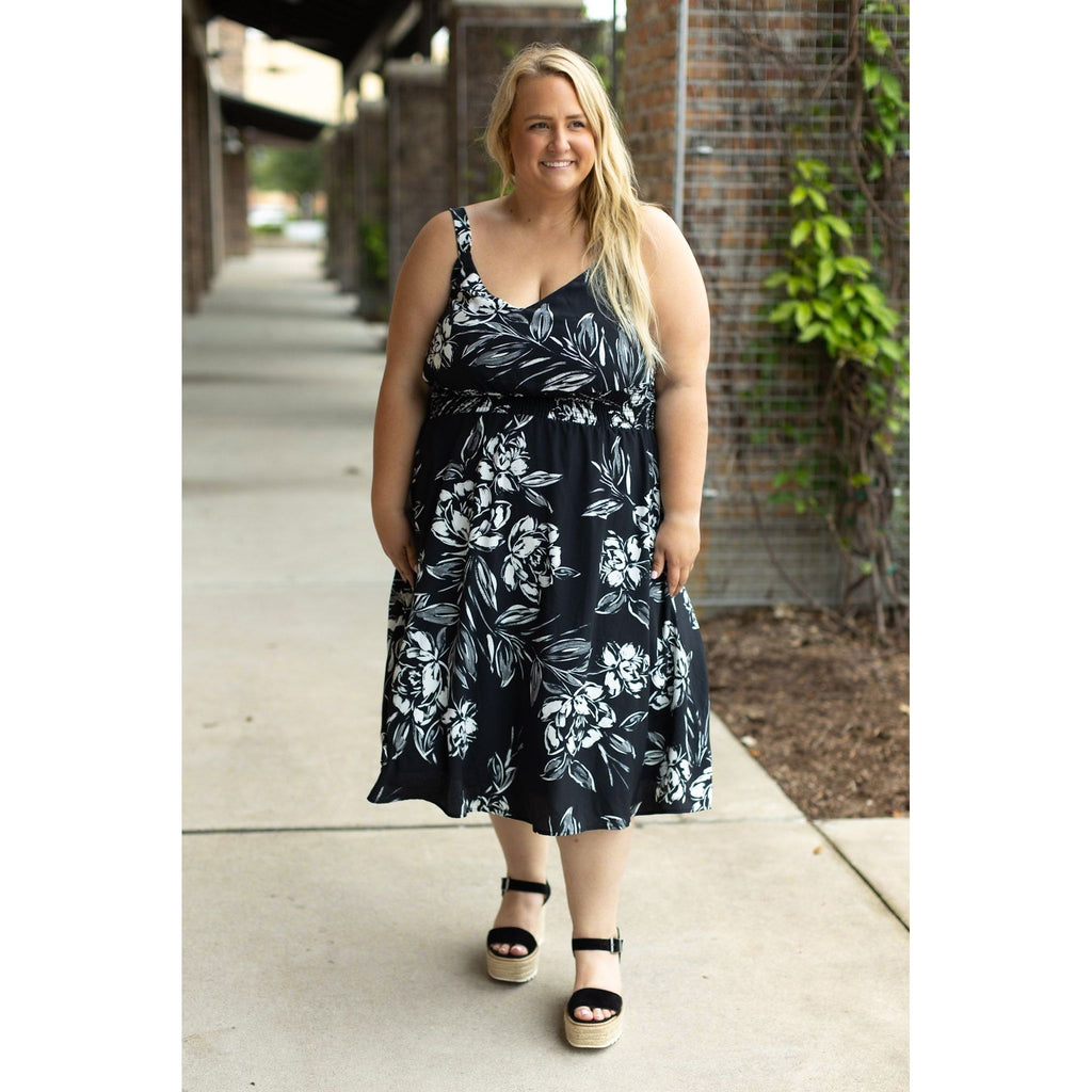 Cassidy Midi Dress - Black and White Floral | Summer Dress 