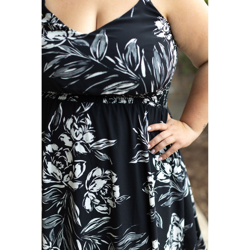 Cassidy Midi Dress - Black and White Floral | Summer Dress 