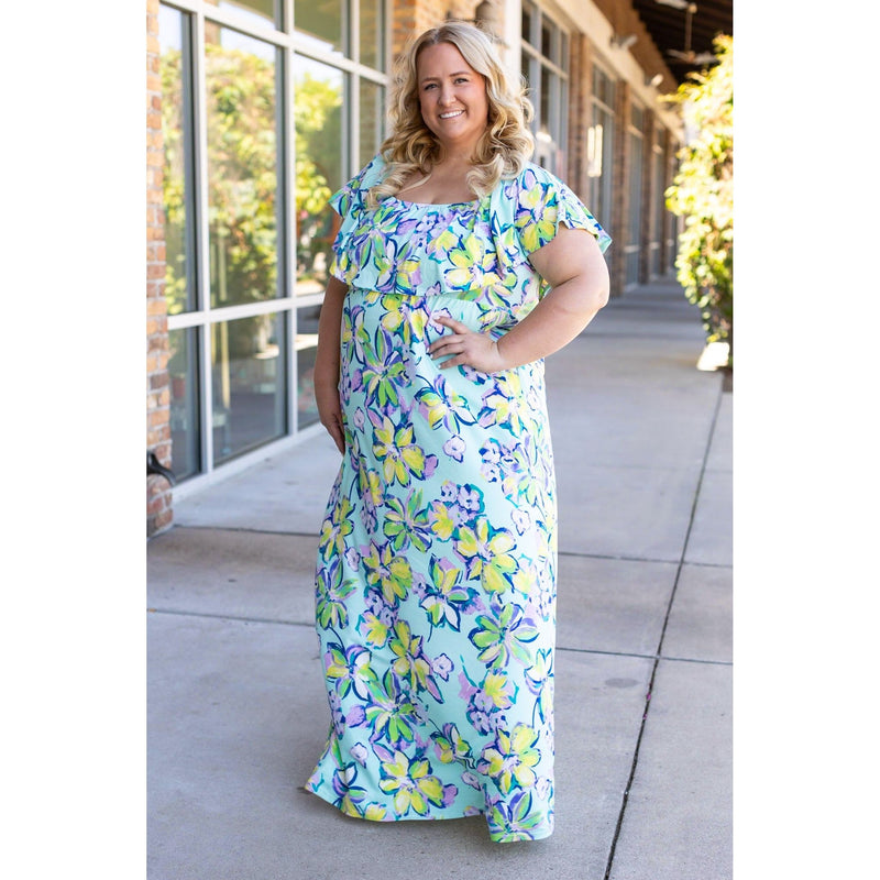 IN STOCK Oakley Off The Shoulder Maxi Dress - Mint Floral