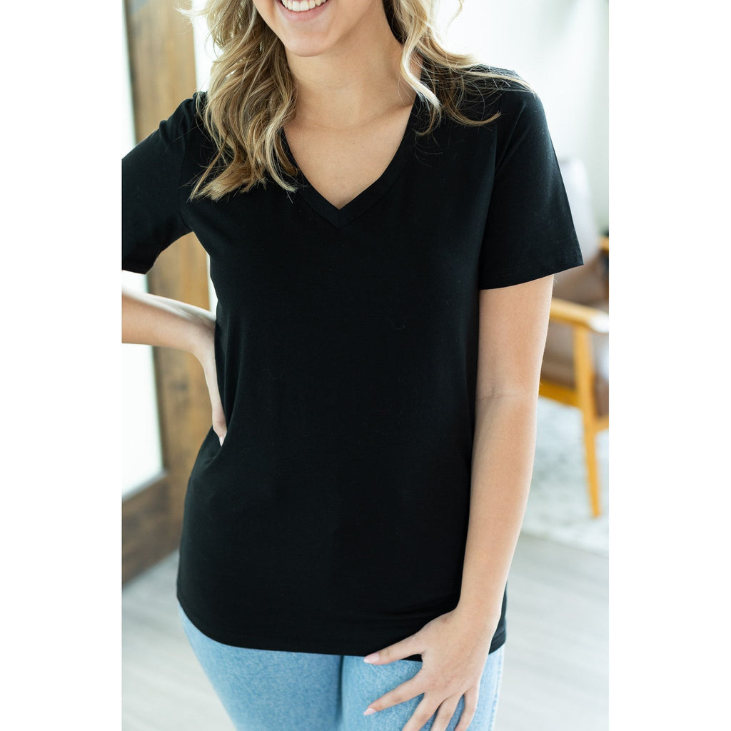 olive short sleeve tee in black womens top