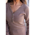 IN STOCK Brittney Button Sweater - Mocha FINAL SALE