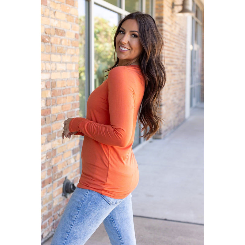 IN STOCK Larissa Long Sleeve - Pumpkin | Women's V-Neck Top FINAL SALE