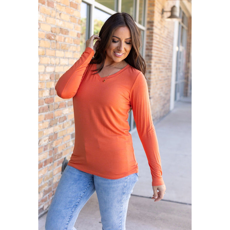 IN STOCK Larissa Long Sleeve - Pumpkin | Women's V-Neck Top FINAL SALE