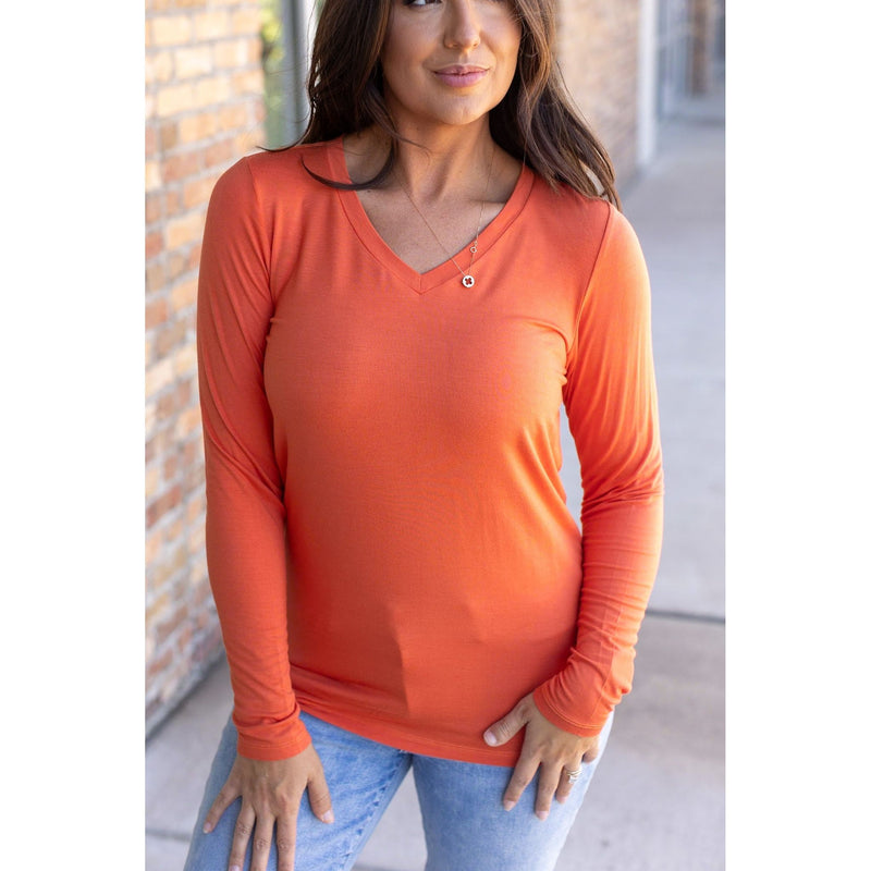 IN STOCK Larissa Long Sleeve - Pumpkin | Women's V-Neck Top FINAL SALE