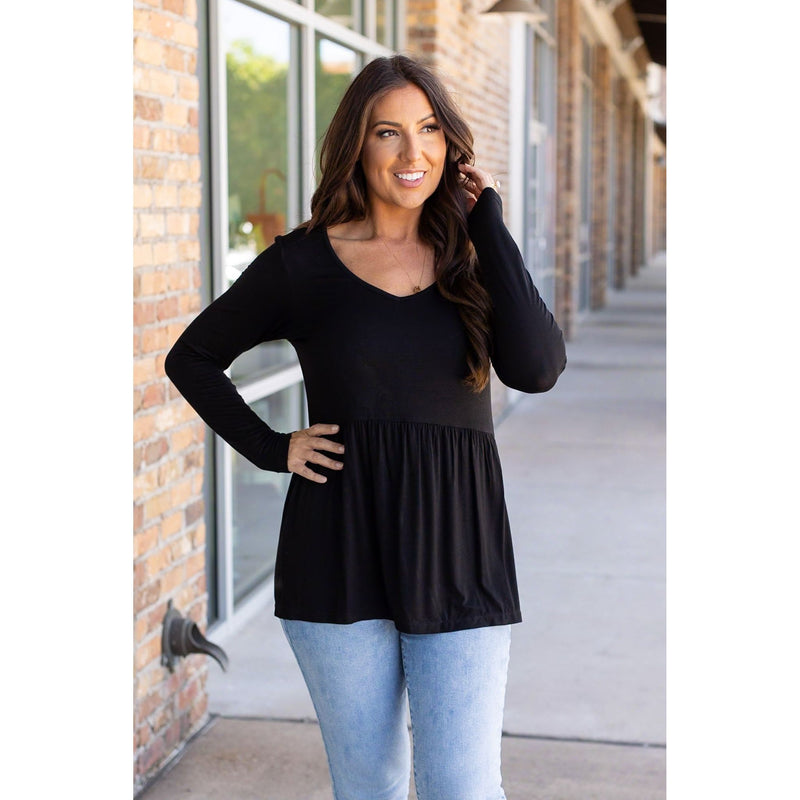 IN STOCK Long Sleeve Sarah Ruffle - Black | Women's Top