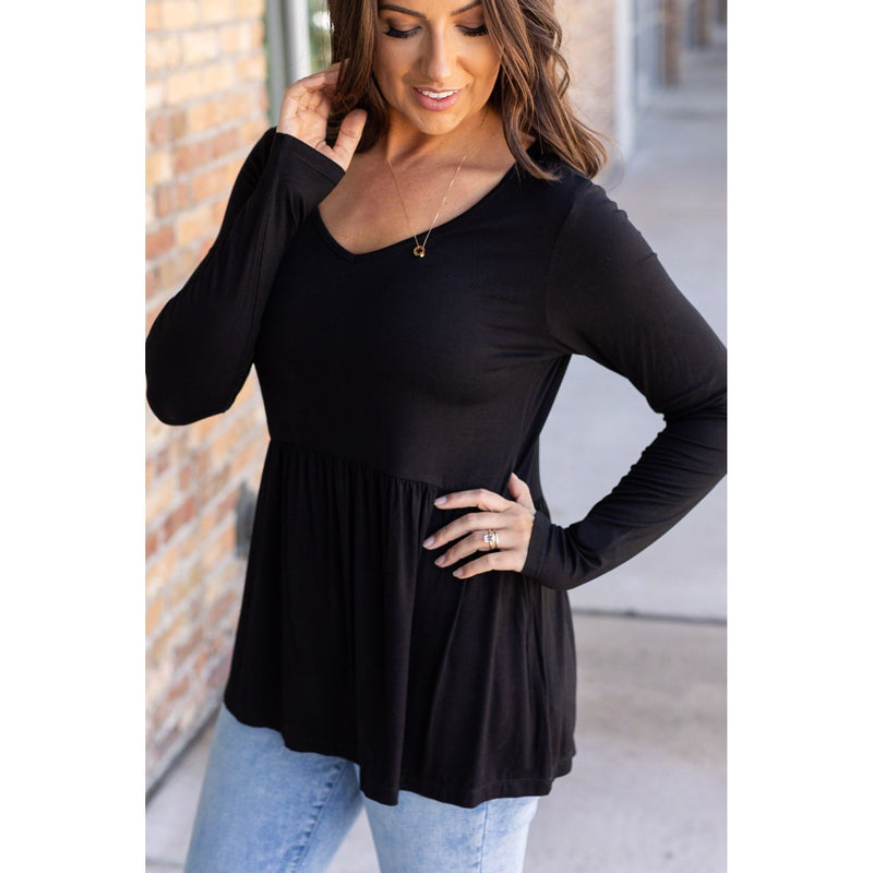 IN STOCK Long Sleeve Sarah Ruffle - Black | Women's Top