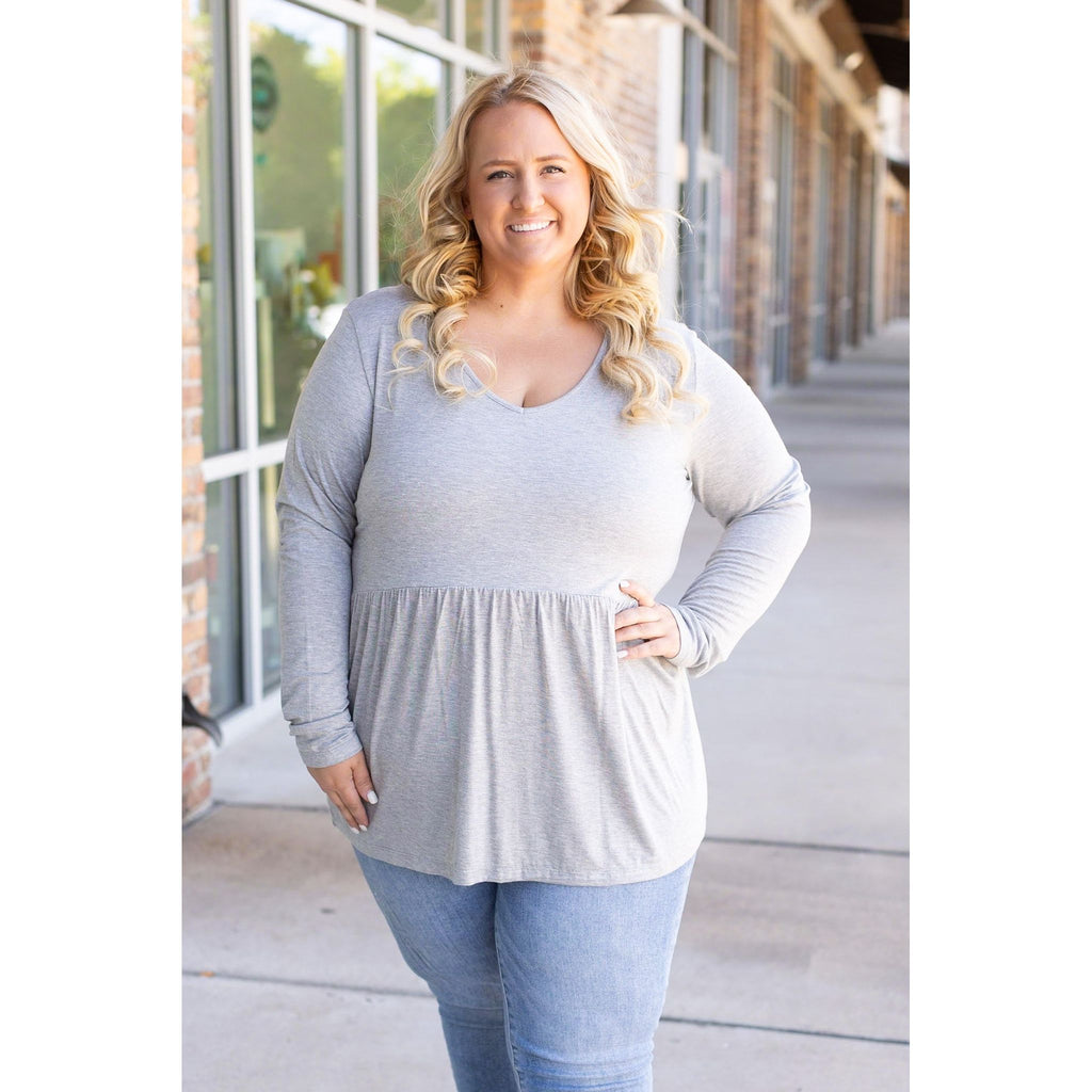 Long Sleeve Sarah Ruffle - Light Grey | Women's Top 