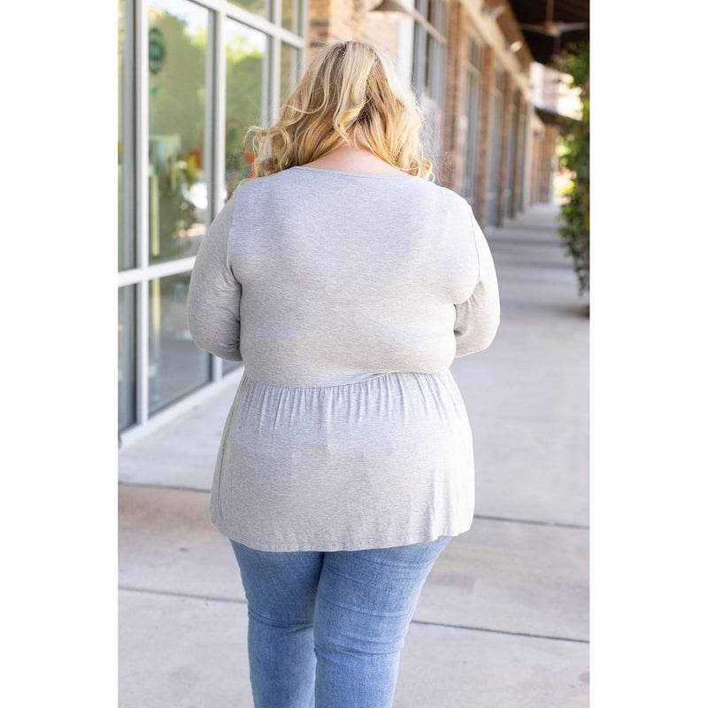 IN STOCK Long Sleeve Sarah Ruffle - Light Grey | Women's Top