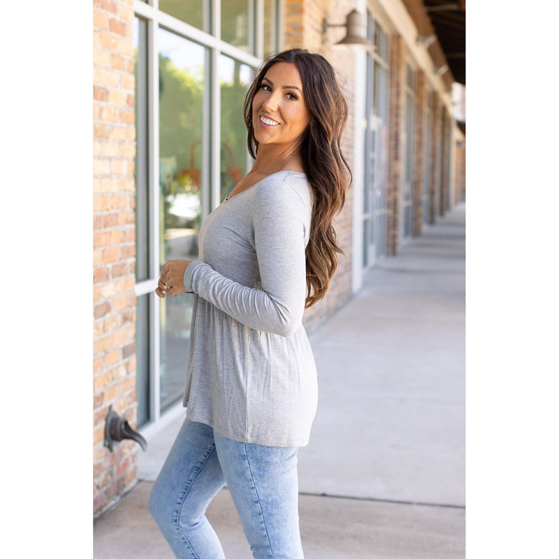 IN STOCK Long Sleeve Sarah Ruffle - Light Grey | Women's Top