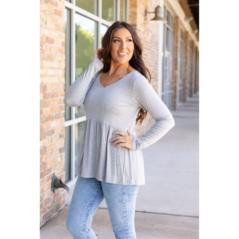 IN STOCK Long Sleeve Sarah Ruffle - Light Grey | Women's Top