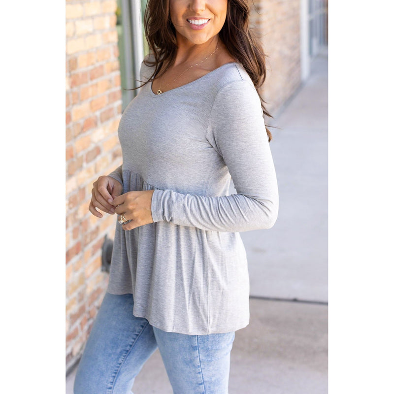 IN STOCK Long Sleeve Sarah Ruffle - Light Grey | Women's Top