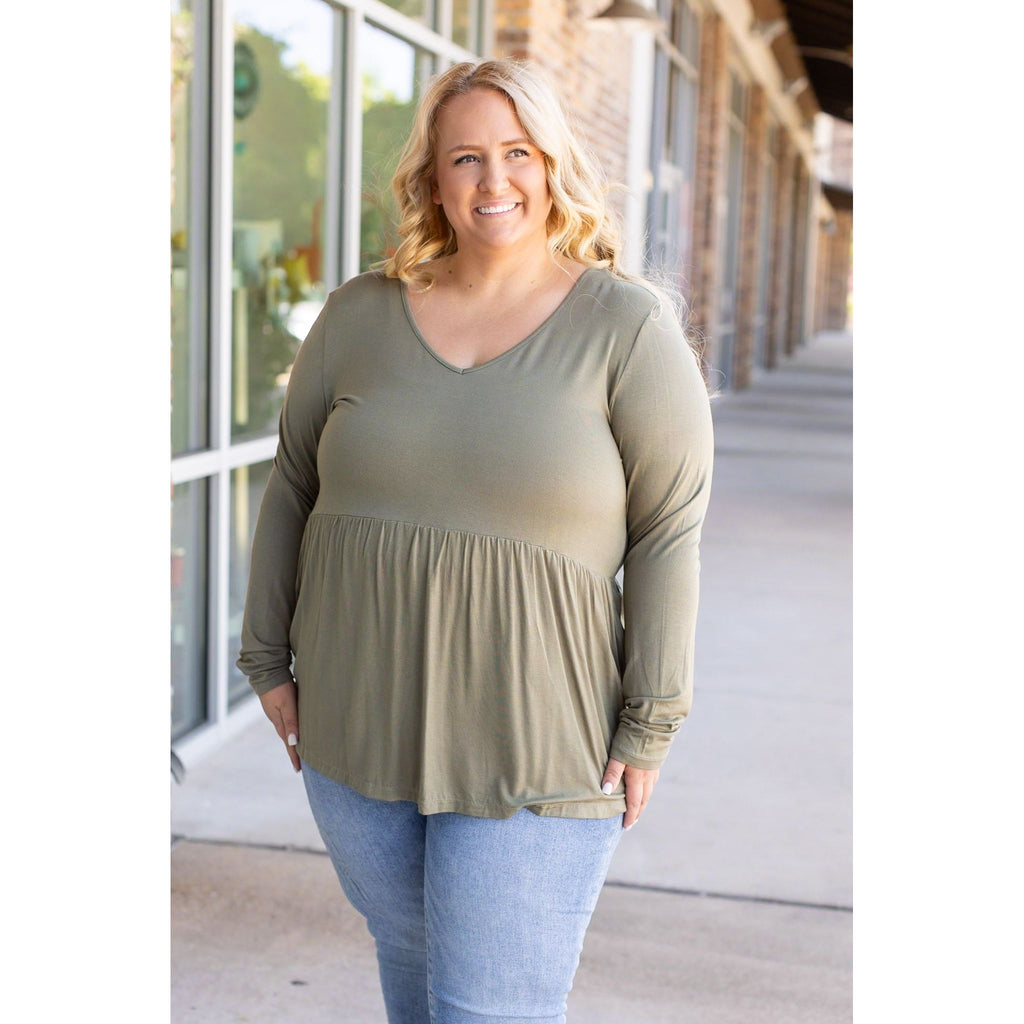 Long Sleeve Sarah Ruffle - Olive | Women's Top