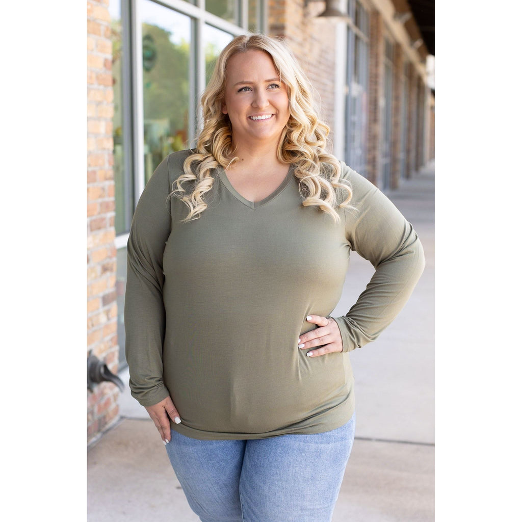 Larissa Long Sleeve - Olive | Women's V-Neck Top