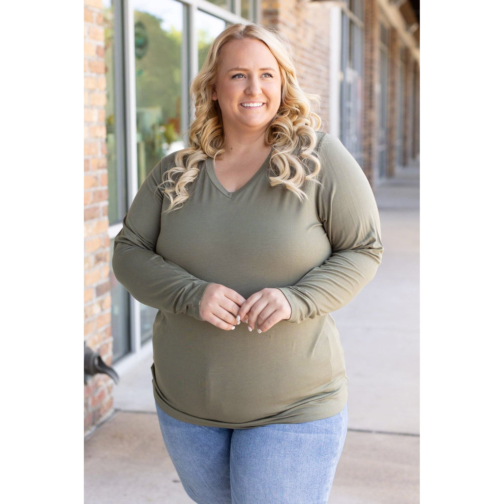 Larissa Long Sleeve - Olive | Women's V-Neck Top