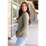 IN STOCK Larissa Long Sleeve - Olive | Women's V-Neck Top