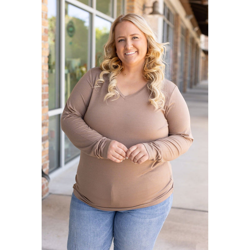 IN STOCK Larissa Long Sleeve - Mocha | Women's V-Neck Top FINAL SALE