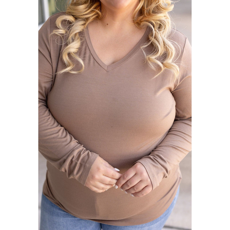 IN STOCK Larissa Long Sleeve - Mocha | Women's V-Neck Top FINAL SALE