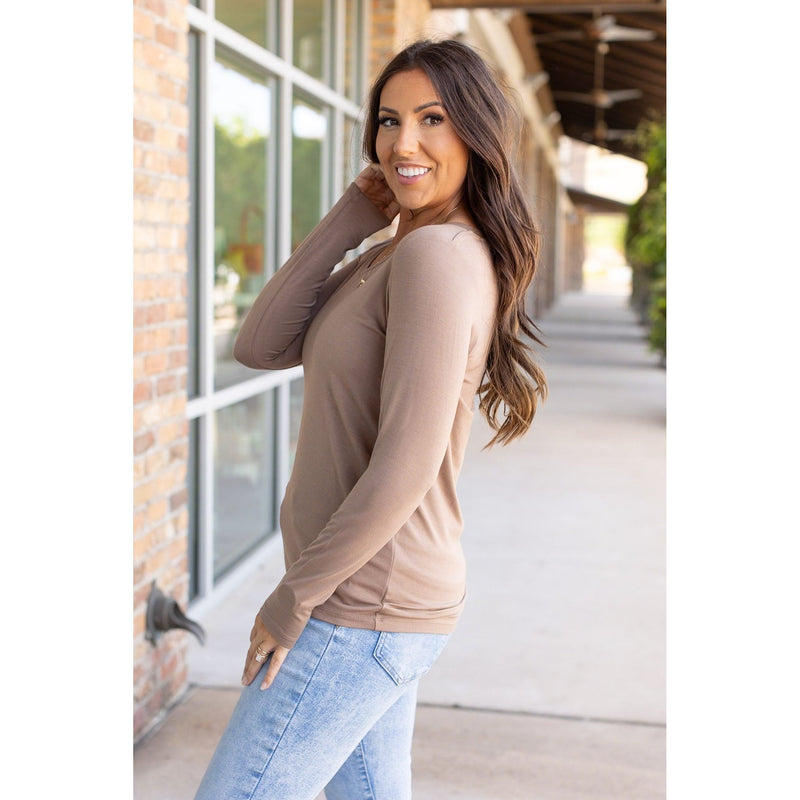 IN STOCK Larissa Long Sleeve - Mocha | Women's V-Neck Top FINAL SALE