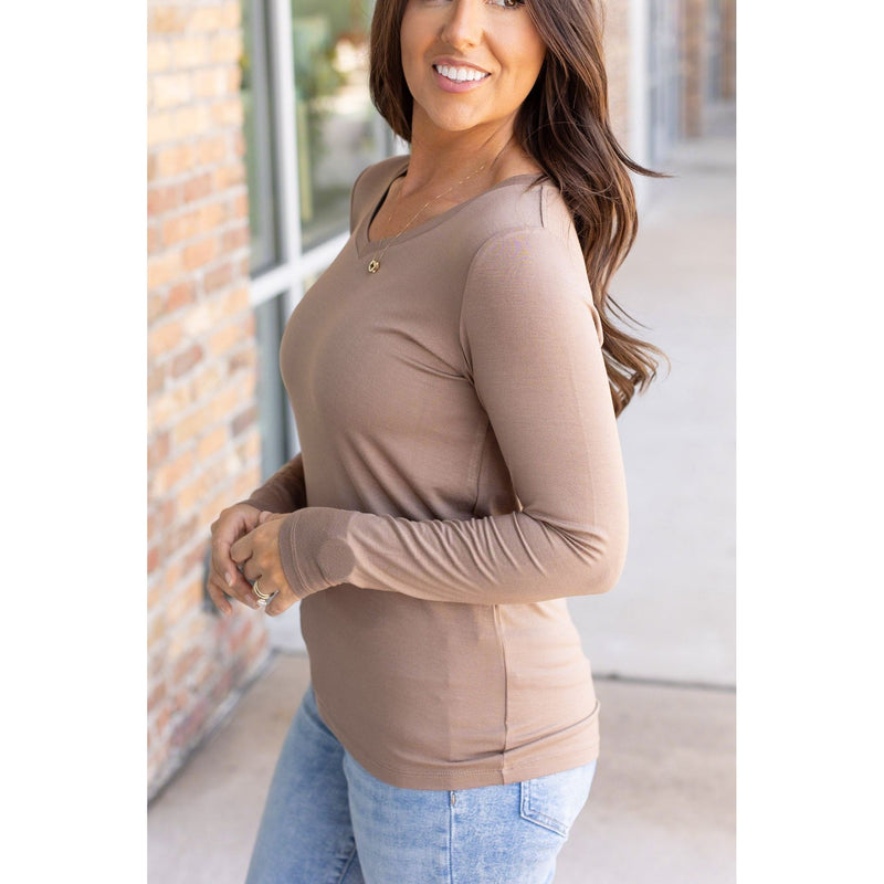 IN STOCK Larissa Long Sleeve - Mocha | Women's V-Neck Top FINAL SALE