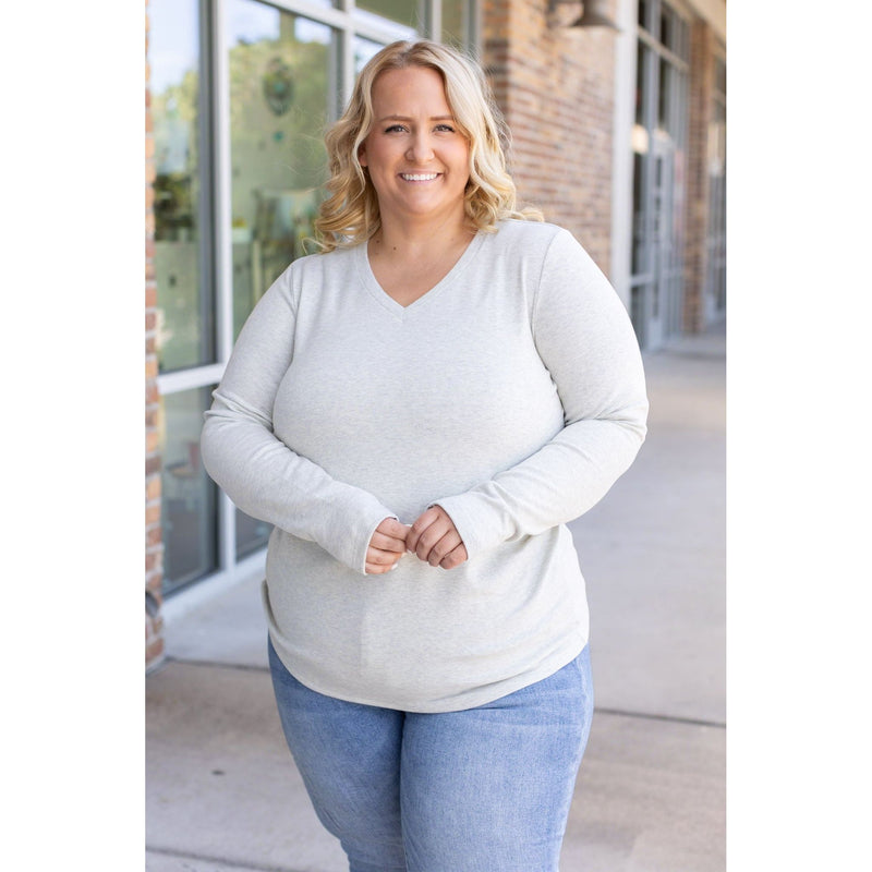 Leah Long Sleeve Top - Light Grey | Women's Tops