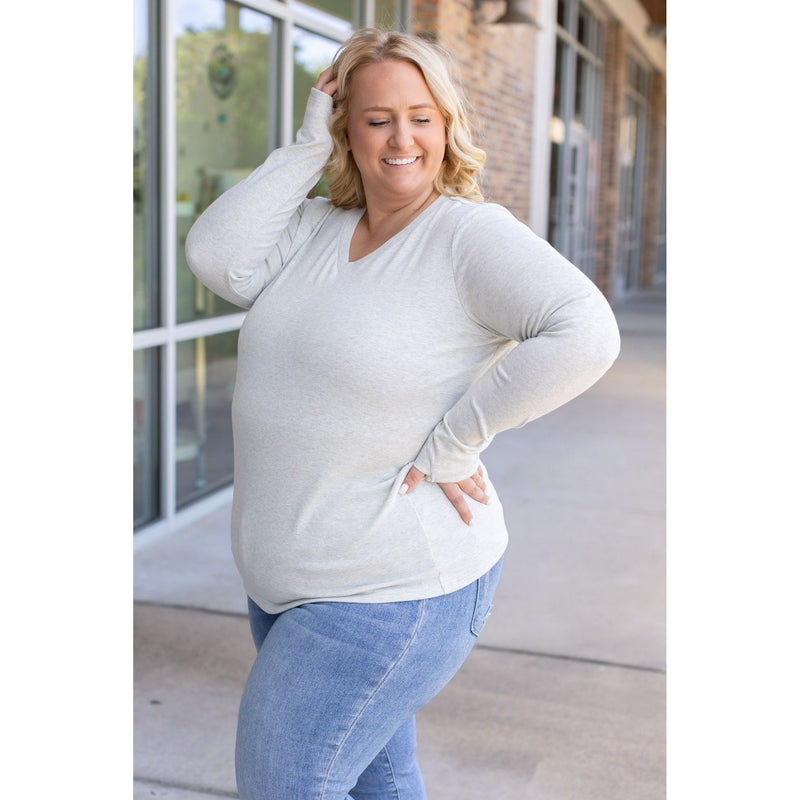 IN STOCK Leah Long Sleeve Top - Light Grey | Women's Casual Top