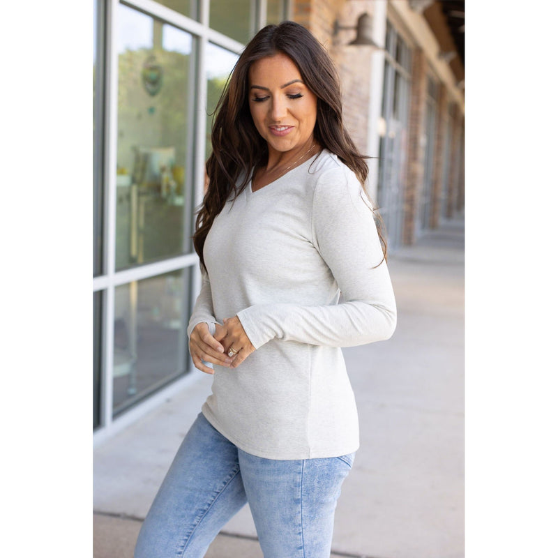 IN STOCK Leah Long Sleeve Top - Light Grey | Women's Casual Top