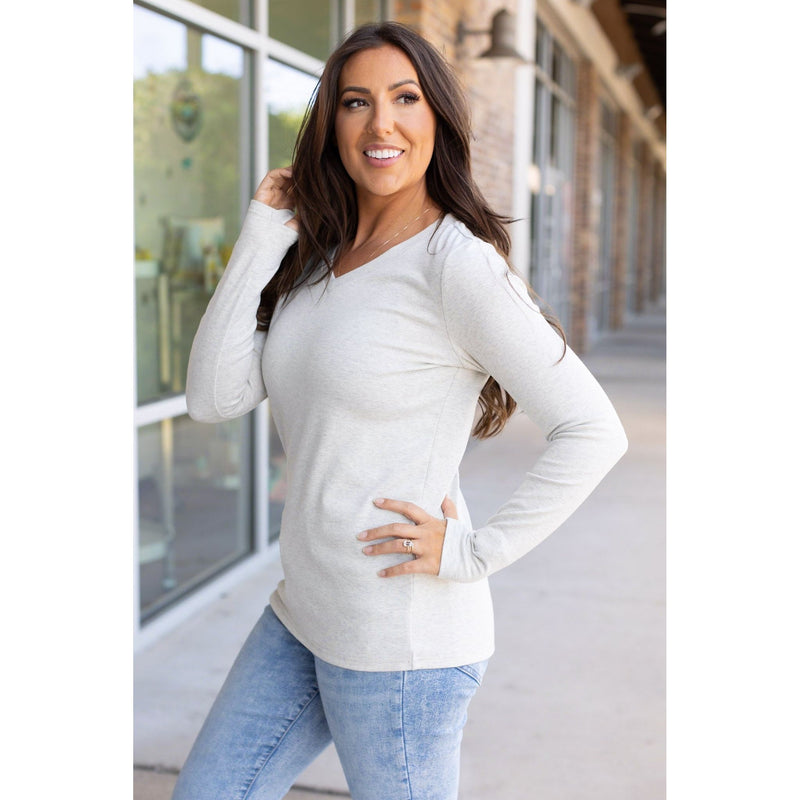 IN STOCK Leah Long Sleeve Top - Light Grey | Women's Casual Top