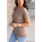 IN STOCK Chloe Cozy Tee - Mocha | Women's V-Neck Top