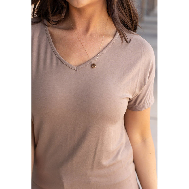 IN STOCK Chloe Cozy Tee - Mocha | Women's V-Neck Top