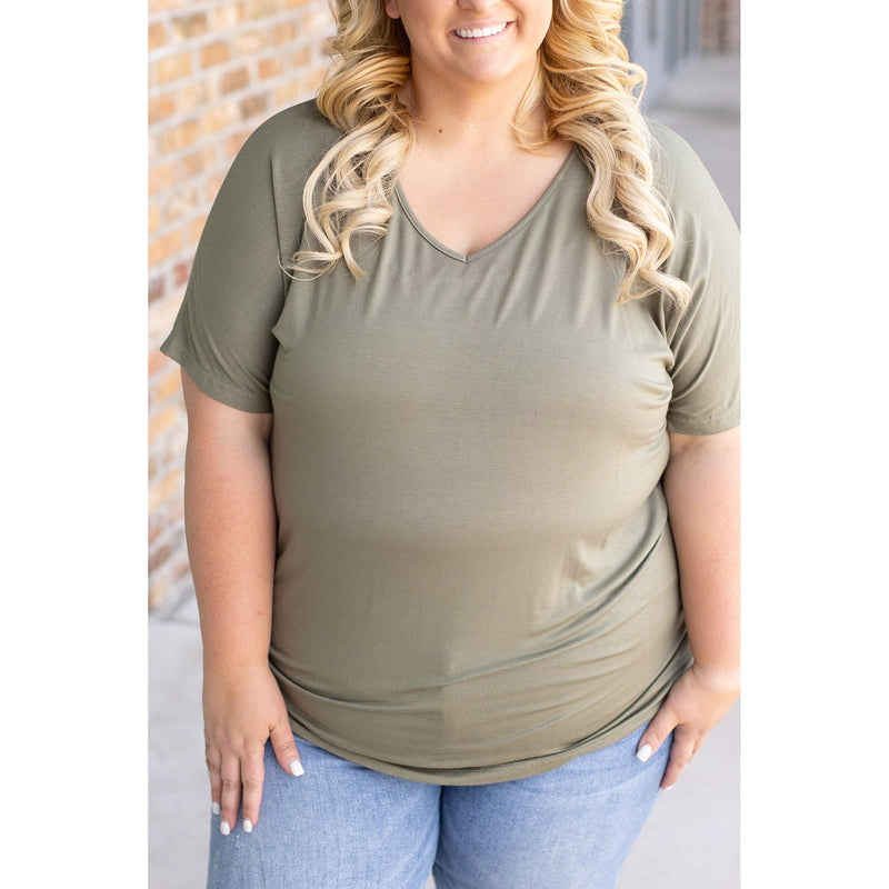 IN STOCK Chloe Cozy Tee - Olive | Women's V-Neck Top