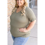 IN STOCK Chloe Cozy Tee - Olive | Women's V-Neck Top