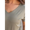 IN STOCK Chloe Cozy Tee - Olive | Women's V-Neck Top