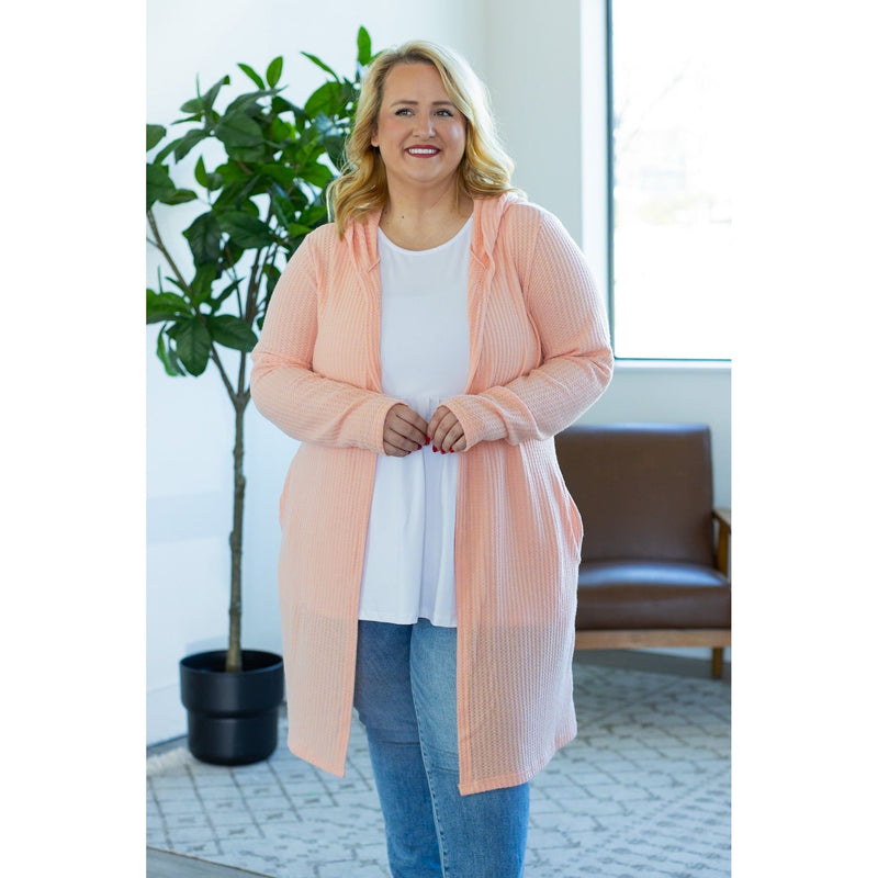 IN STOCK Claire Hooded Waffle Cardigan - Peach