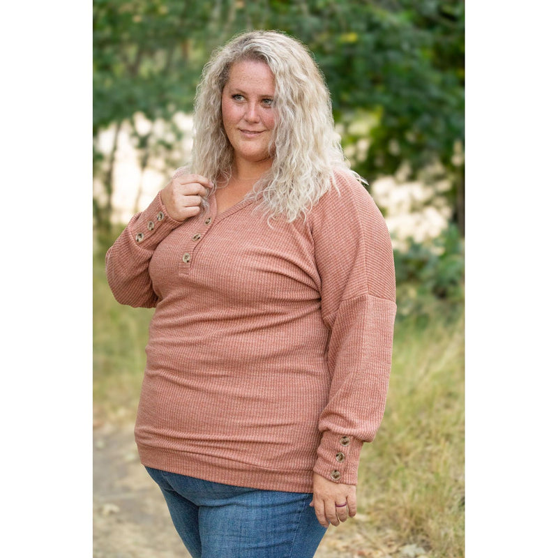 IN STOCK Brittney Button Sweater - Terra Cotta | Women's Long Sleeve FINAL SALE