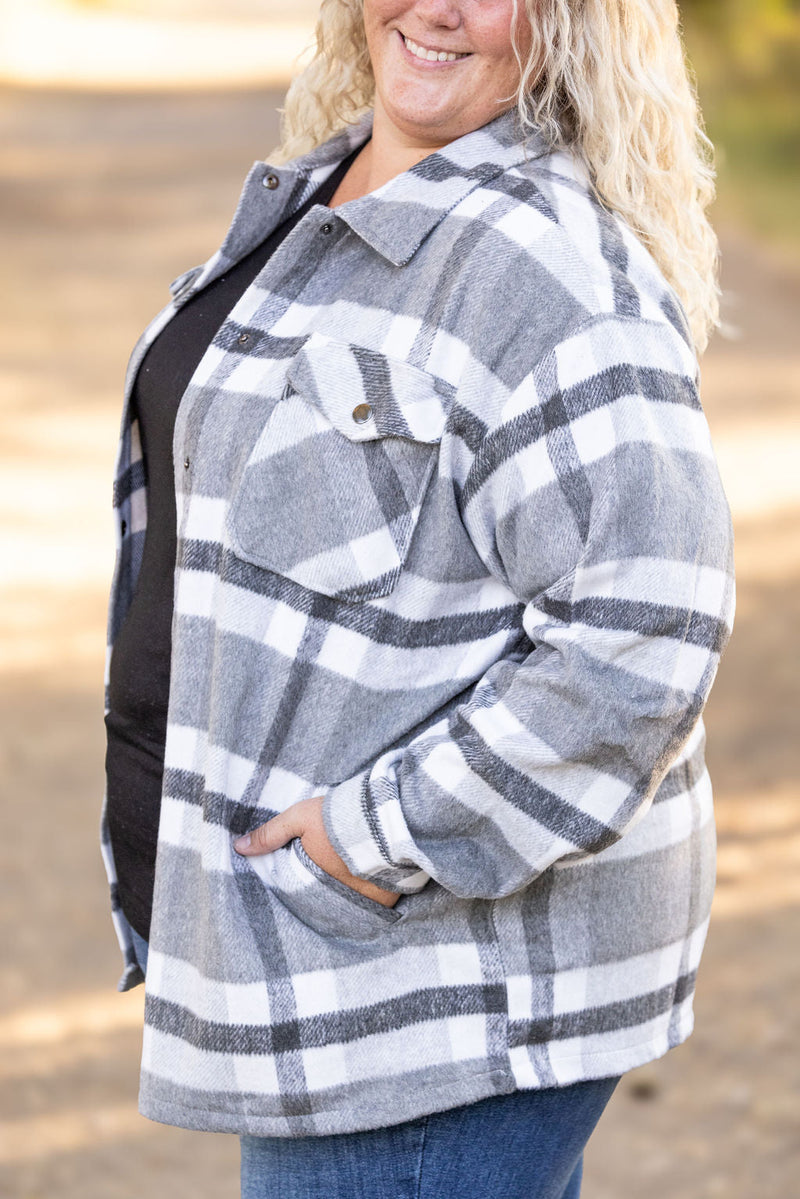 IN STOCK Norah Plaid Shacket - Classic Grey and White | Women's Shacket FINAL SALE