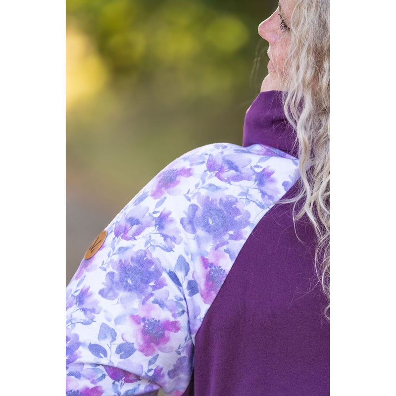 IN STOCK Zoey ZipCowl - Plum and Purple Floral FINAL SALE