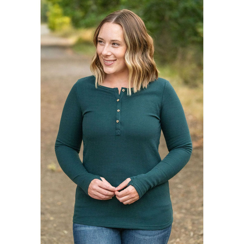 IN STOCK Harper Long Sleeve Henley - Evergreen | Women's Cozy Shirt