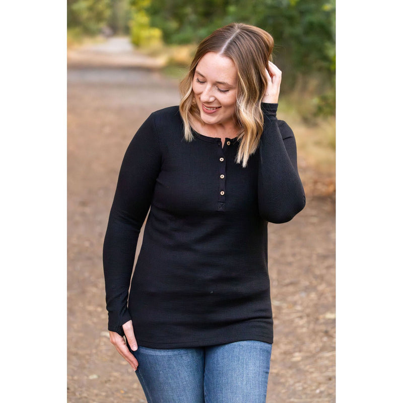 IN STOCK Harper Long Sleeve Henley - Black | Women's Cozy Shirt