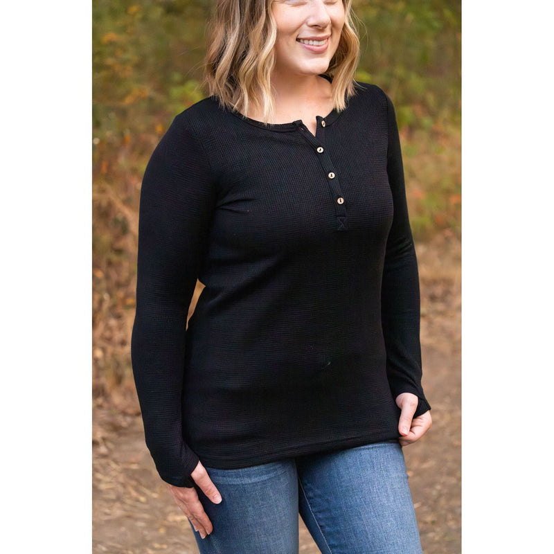 IN STOCK Harper Long Sleeve Henley - Black | Women's Cozy Shirt