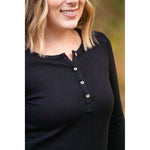 IN STOCK Harper Long Sleeve Henley - Black | Women's Cozy Shirt