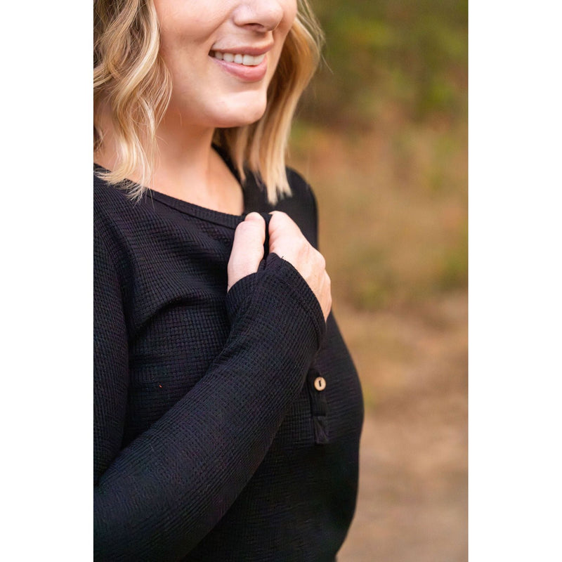 IN STOCK Harper Long Sleeve Henley - Black | Women's Cozy Shirt