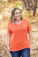 IN STOCK Chloe Cozy Tee - Pumpkin | Women's V-Neck Top FINAL SALE