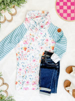 IN STOCK Zoey ZipCowl Sweatshirt - Watercolor Floral and Stripes