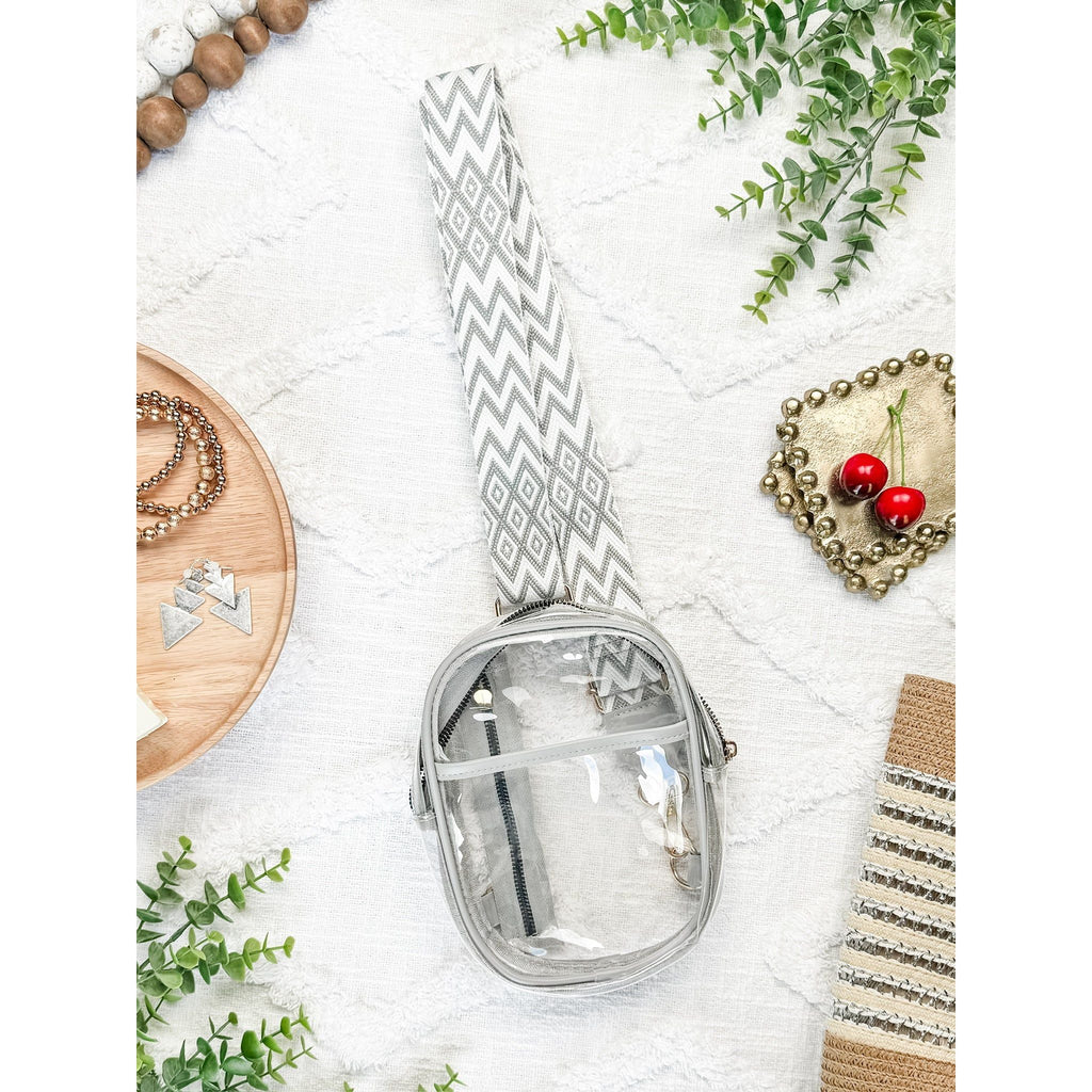 Clear Bag - Grey Chevron Strap | Women's Crossbody Bag